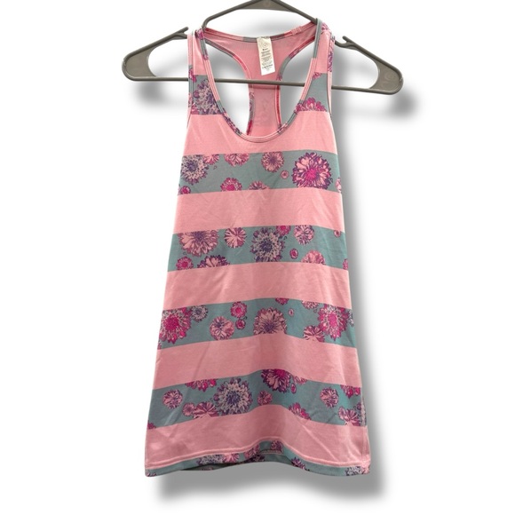 lululemon athletica Other - Lululemon Ivivva Cool Racerback Pink Blue Floral Stripe Tank‎ Top Sz 12